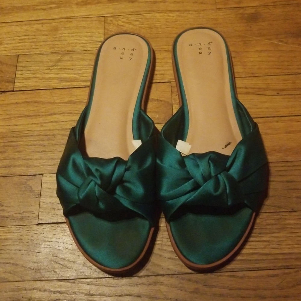 Green satin slides